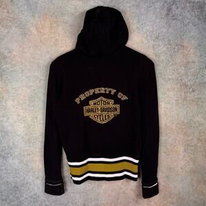 VTG Y2K Harley Davidson Gemstone Hoodie Sweatshirt Black Womens S Full Zip Biker